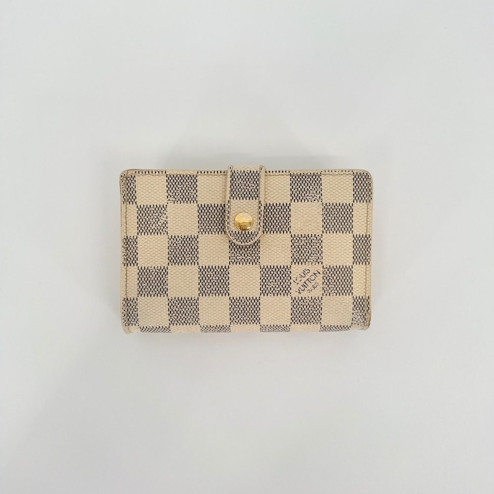 Louis Vuitton French Wallet White Damier Azur Canvas Kisslock Organizer Luxury